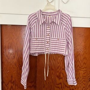 Free people Purple and White Striped Cropped Shirt
